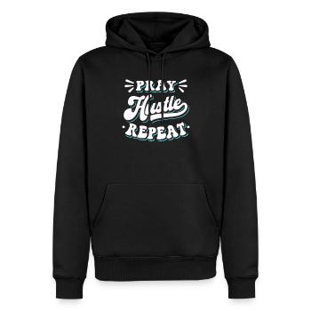 Pray Hustle Christ Jesus Unternehmer - Männer Premium Bio Hoodie - Schwarz - Vorne - Nico (187cm)