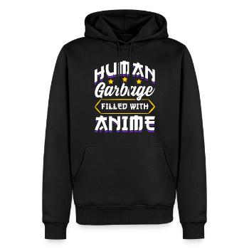 Drôle Anime Manga Design Déchets Humains - Sweat à capuche Premium bio Homme - noir - Devant - Nico (187cm)