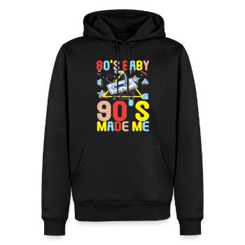 Fête des années 90, 90 années 90 - Sweat à capuche Premium bio Homme - noir - Devant - Nico (187cm)