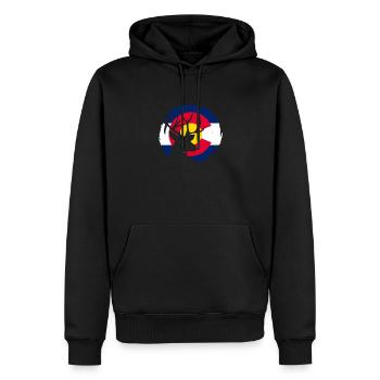 Colorado - Männer Premium Bio Hoodie - Schwarz - Vorne - Nico (187cm)