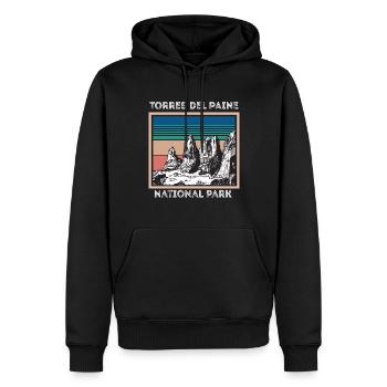 Parc national Torres del Paine, au Chili - Sweat à capuche Premium bio Homme - noir - Devant - Nico (187cm)