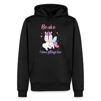 Be Nice I Have Fillings Too Einhorn mit Zahn - Männer Premium Bio Hoodie - Schwarz - Vorne - Nico (187cm)