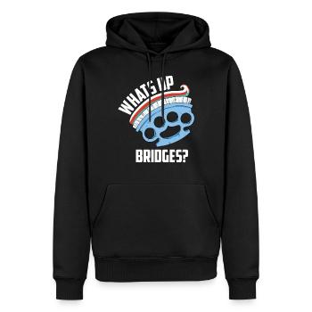 Zahntechniker lustiger Spruch Whats Up Bridges ? - Männer Premium Bio Hoodie - Schwarz - Vorne - Nico (187cm)