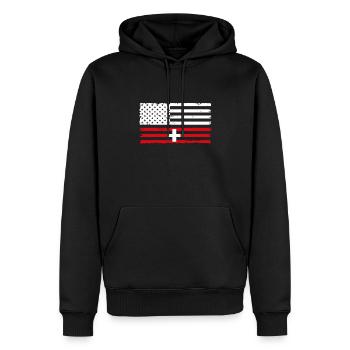 Suisse Amérique - Sweat à capuche Premium bio Homme - noir - Devant - Nico (187cm)