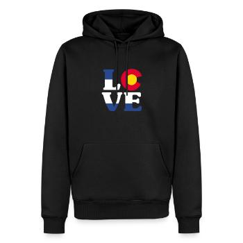 Colorado - Männer Premium Bio Hoodie - Schwarz - Vorne - Nico (187cm)