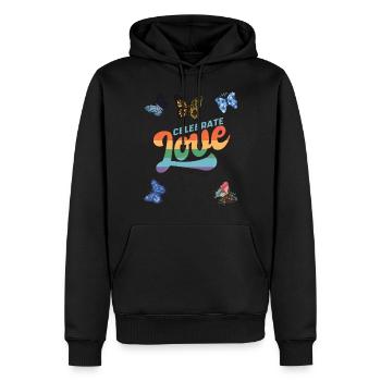 Papillon aime Dicton de motivation avec Butterflie - Sweat à capuche Premium bio Homme - noir - Devant - Nico (187cm)