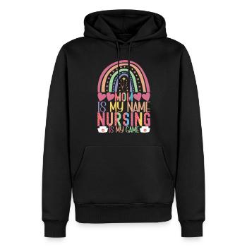 Infirmière soignante - Sweat à capuche Premium bio Homme - noir - Devant - Nico (187cm)
