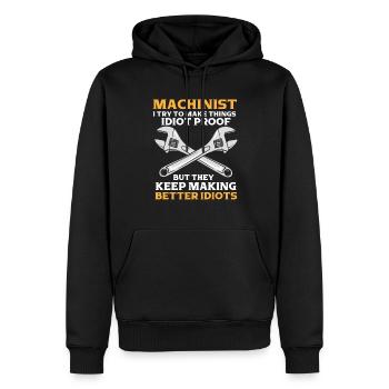 Machinist Saying Idiot - Men’s Premium Organic Hoodie - black - Front - Nico (187cm)
