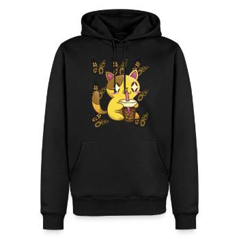 Nette Katze mit Sonnenblumen-Schmetterlings-Tee-Ka - Männer Premium Bio Hoodie - Schwarz - Vorne - Nico (187cm)