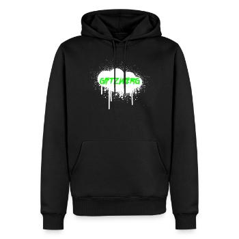 Giftzwerg Graffiti Schriftzug in Sprayer Wolke - Männer Premium Bio Hoodie - Schwarz - Vorne - Nico (187cm)