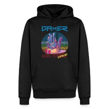 Gamer Funny Wolf Jeux vidéo Born To Gaming Retro - Sweat à capuche Premium bio Homme - noir - Devant - Nico (187cm)