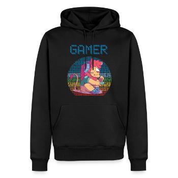 Gamer Retro Video Games Vintage Gaming Funny Lion - Männer Premium Bio Hoodie - Schwarz - Vorne - Nico (187cm)