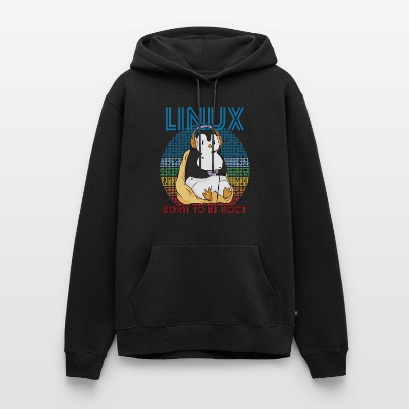 Gamer Root Retro Penguin Linux Nerd Programmer Gee Männer Premium Bio Hoodie
