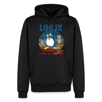 Retro Gamer Linux né pour être Root Geek Admin Pengu - Sweat à capuche Premium bio Homme - noir - Devant - Nico (187cm)