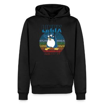 Linux sudo root geek admin pingouin nerd programmeur - Sweat à capuche Premium bio Homme - noir - Devant - Nico (187cm)