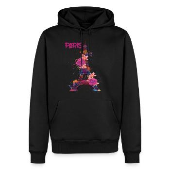 Paris-Roses-Tour Eiffel-Souvenir-France-Français - Sweat à capuche Premium bio Homme - noir - Devant - Nico (187cm)
