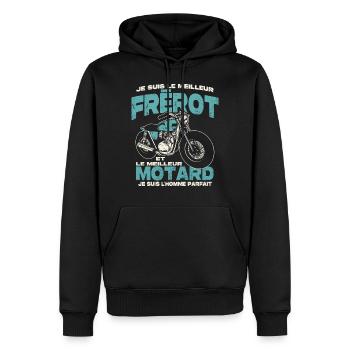 Le meilleur frèrot et le meilleur motard - Sweat à capuche Premium bio Homme - noir - Devant - Nico (187cm)