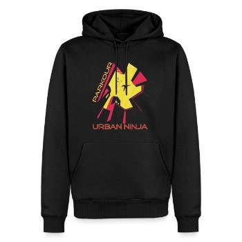 Parkour Jumping Over World Warning Jump Over Every - Men’s Premium Organic Hoodie - black - Front - Nico (187cm)