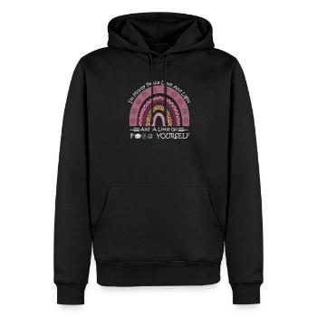 Im Mostly Peace Love and Light Cute Yoga Rainbow - Männer Premium Bio Hoodie - Schwarz - Vorne - Nico (187cm)