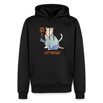Katze Samurai Catmurai Japanischer Krieger Lustige - Männer Premium Bio Hoodie - Schwarz - Vorne - Nico (187cm)