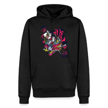 Samouraï Dragon Guerrier Ninja Fille Japonaise Ku - Sweat à capuche Premium bio Homme - noir - Devant - Nico (187cm)
