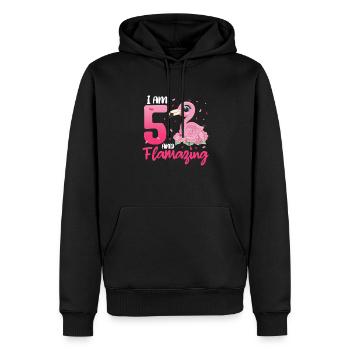 5ème anniversaire Flamingo cadeau 5 ans - Sweat à capuche Premium bio Homme - noir - Devant - Nico (187cm)