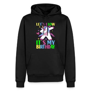 Licorne d’anniversaire - Sweat à capuche Premium bio Homme - noir - Devant - Nico (187cm)