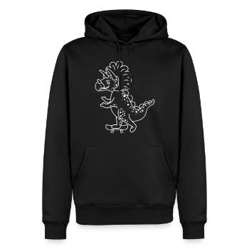 Dinosaurier Comic Triceratops auf Skateboard - Männer Premium Bio Hoodie - Schwarz - Vorne - Nico (187cm)