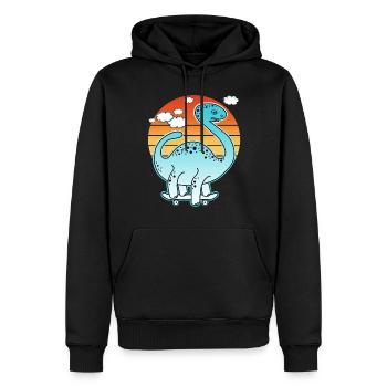 Brontosaurus Dinosaurier beim Skateboard fahren! - Männer Premium Bio Hoodie - Schwarz - Vorne - Nico (187cm)