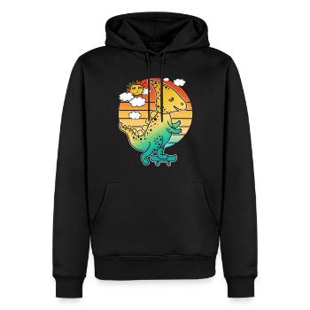 Des dinosaures sur une balade en skateboard au soleil. - Sweat à capuche Premium bio Homme - noir - Devant - Nico (187cm)