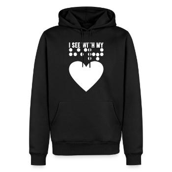 Déficience visuelle aveugle - Sweat à capuche Premium bio Homme - noir - Devant - Nico (187cm)