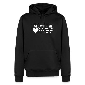 Déficience visuelle aveugle - Sweat à capuche Premium bio Homme - noir - Devant - Nico (187cm)