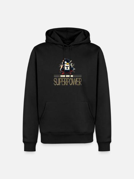 Linux Tux with Sudo Superpower Super-Penguin - Männer Premium Bio Hoodie - Schwarz