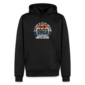Février 1963 - Sweat à capuche Premium bio Homme - noir - Devant - Nico (187cm)