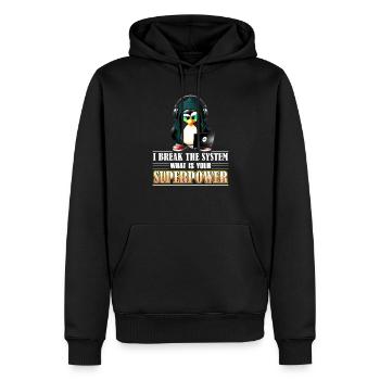 I Break The System What Is Your Superpower for - Männer Premium Bio Hoodie - Schwarz - Vorne - Nico (187cm)