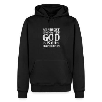 Athéisme athée Anti Religion Dieu Don - Sweat à capuche Premium bio Homme - noir - Devant - Nico (187cm)