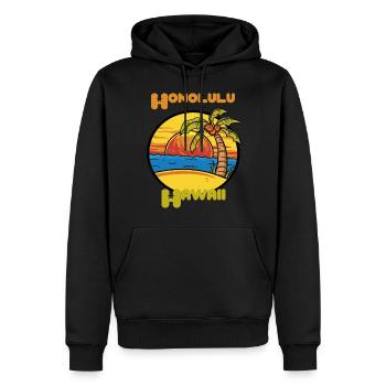 Honolulu Sunset Holiday Hawaii Palms Ozea - Men’s Premium Organic Hoodie - black - Front - Nico (187cm)
