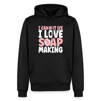 Savonnier fabrication de savon - Sweat à capuche Premium bio Homme - noir - Devant - Nico (187cm)