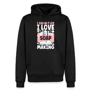Savonnier fabrication de savon - Sweat à capuche Premium bio Homme - noir - Devant - Nico (187cm)