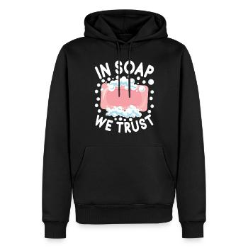 Savonnier fabrication de savon - Sweat à capuche Premium bio Homme - noir - Devant - Nico (187cm)