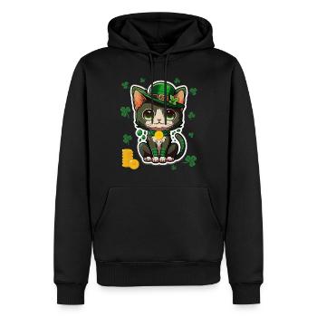 Chat mignon trèfle tenue chapeau st Patrick - Sweat à capuche Premium bio Homme - noir - Devant - Nico (187cm)