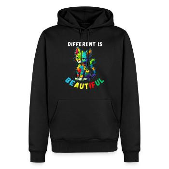 Soutien sensibilisation à l'autisme chat coloré - Sweat à capuche Premium bio Homme - noir - Devant - Nico (187cm)