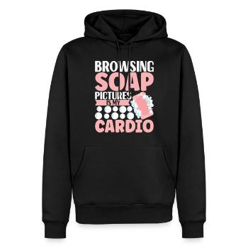 Savonnier fabrication de savon - Sweat à capuche Premium bio Homme - noir - Devant - Nico (187cm)