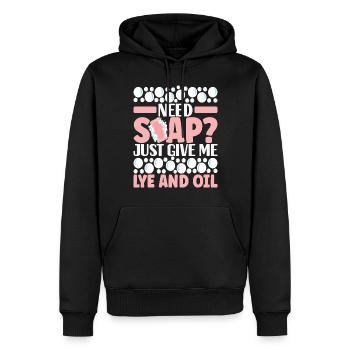 Savonnier fabrication de savon - Sweat à capuche Premium bio Homme - noir - Devant - Nico (187cm)