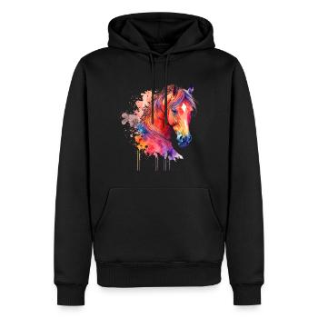 Idée passion chevaux cavalière aquarelle splash - Sweat à capuche Premium bio Homme - noir - Devant - Nico (187cm)