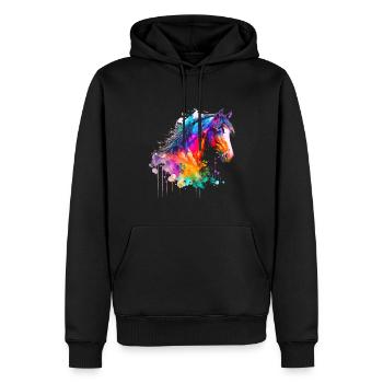 Idée passion chevaux cavalière aquarelle splash - Sweat à capuche Premium bio Homme - noir - Devant - Nico (187cm)