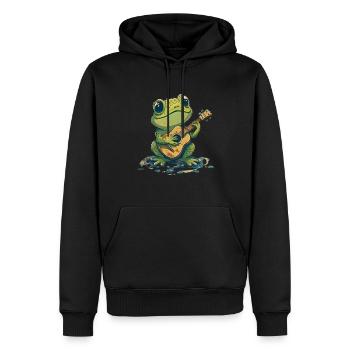 Grenouille mignonne joue de la guitare musicien - Sweat à capuche Premium bio Homme - noir - Devant - Nico (187cm)