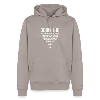 Bible - Men’s Premium Organic Hoodie - taupe - Front - Nico (187cm)