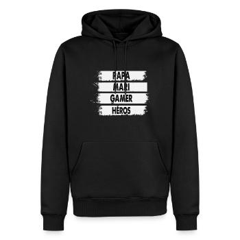 Cadeaux papa fête des pères gamer jeux-vidéos mari - Sweat à capuche Premium bio Homme - noir - Devant - Nico (187cm)