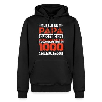 Idée cadeau papa humour fête des pères électricien - Sweat à capuche Premium bio Homme - noir - Devant - Nico (187cm)